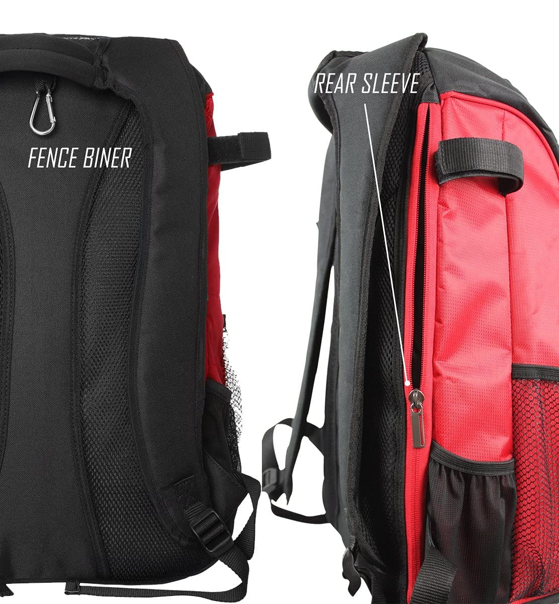 PowerNet Baseball Softball Backpack, Choose from 3 Colors Red Black Blue, Padded Helmet Carrier, Dual Bat Sleeves, Vented Cleat Compartment, Fence Hook, Hook and Loop Batting Glove Area - Image 4