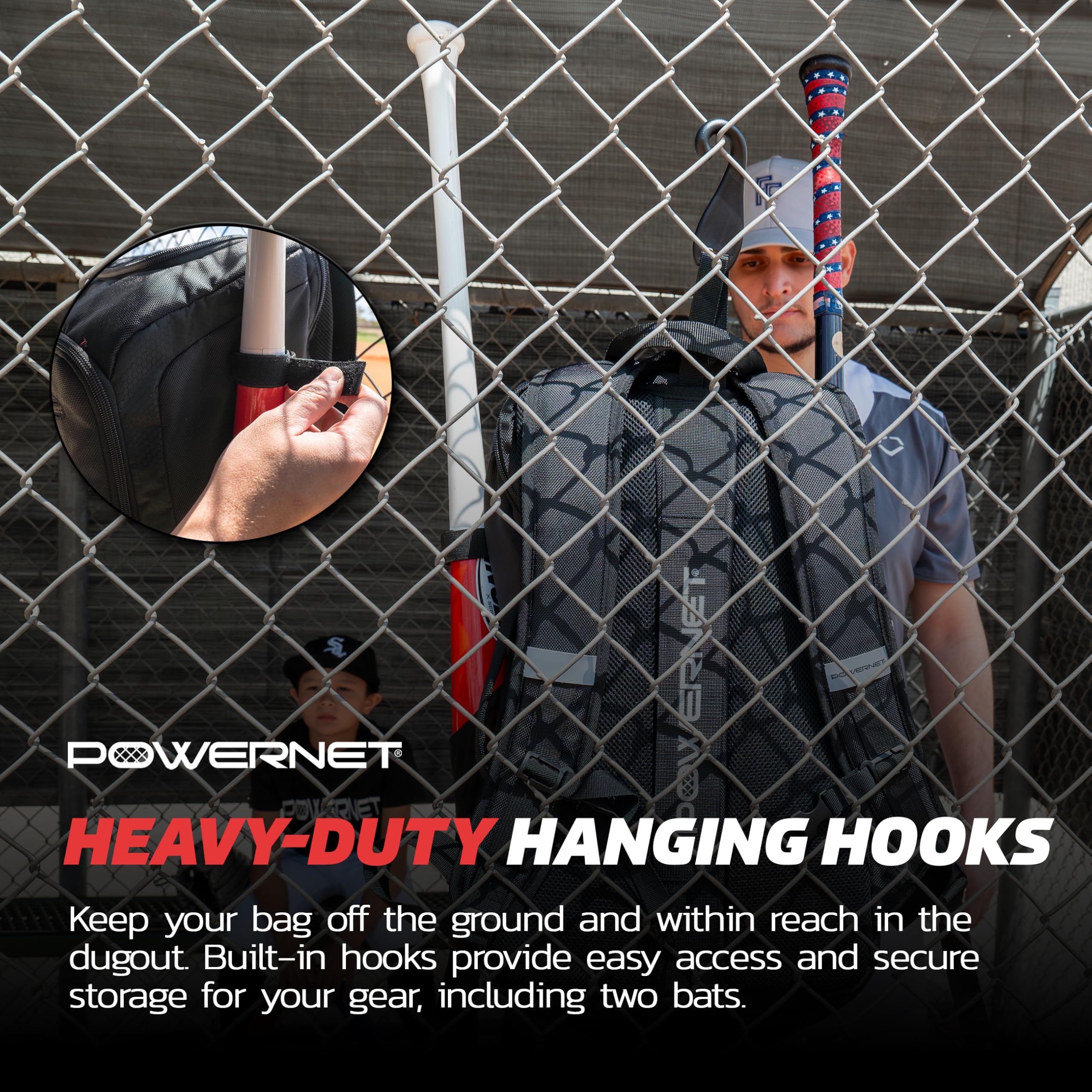 PowerNet Coach's Baseball Backpack, Softball & Baseball Bag for Coaching Gear with Laptop Sleeve and Zippered Pockets, Coach Bat Bag with Chain-Link Fence Hook and Luggage Strap - Image 5